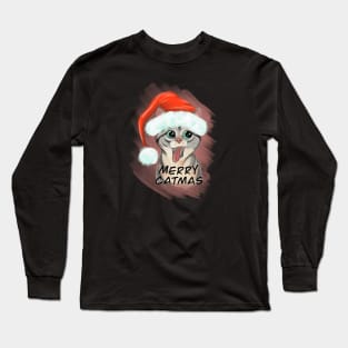 Christmas Cat / Merry Catmas / Cut Santa Cat Long Sleeve T-Shirt